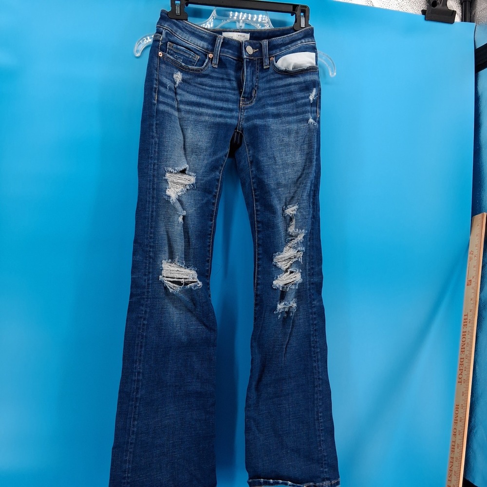 BKE Stella Jeans Womens 25x31 Blue Slim Fit Low Rise Bootcut Distressed ABK5908